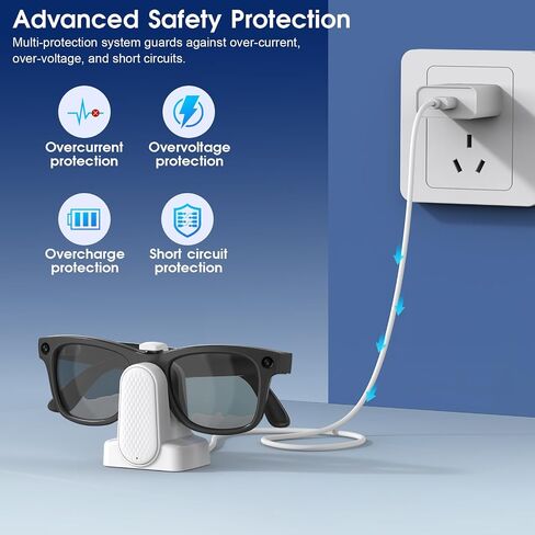 قاعدة شحن Cisian متوافقة مع نظارات Ray-Ban Meta الذكية Wayfarer/Skyler/Headliner/Oakley | Meta HSTN، شاحن كابل USB-C للسفر القابل للشرب، نظارات ميتا الذكية مع محول in Kuwait