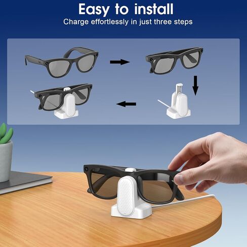 قاعدة شحن Cisian متوافقة مع نظارات Ray-Ban Meta الذكية Wayfarer/Skyler/Headliner/Oakley | Meta HSTN، شاحن كابل USB-C للسفر القابل للشرب، نظارات ميتا الذكية مع محول in Kuwait