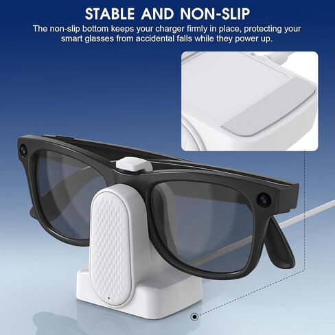 قاعدة شحن Cisian متوافقة مع نظارات Ray-Ban Meta الذكية Wayfarer/Skyler/Headliner/Oakley | Meta HSTN، شاحن كابل USB-C للسفر القابل للشرب، نظارات ميتا الذكية مع محول in Kuwait