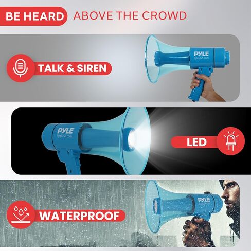 Pyle Rechargeable Megaphone Speaker with Flashlight, 40W Portable Bullhorn Megaphone with Siren Alarm, Water Resistant Design, Adjustable Volume & LED Light, Bull Horn Speaker for Outdoor Use in Saudi Arabia