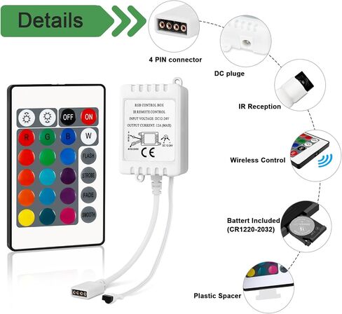 RGBZONE 24 مفتاحًا لاسلكيًا RGB LED وحدة تحكم مع تيار مستمر 12 فولت/24 فولت IR صندوق التحكم عن بعد لأضواء شريط LED SMD 5050 3528 2835 RGB in Saudi Arabia