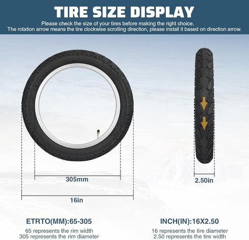 16 x 2.5 inch Tire 2 Pack Fat Tire Heavy Duty All-Terrain Tread Foldable Replacement Snow Tires for E-Bike Electric Tricycle Mountain Bicycle in Saudi Arabia