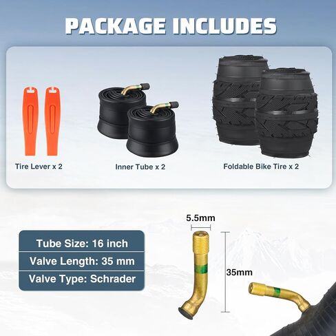16 x 2.5 inch Tire 2 Pack Fat Tire Heavy Duty All-Terrain Tread Foldable Replacement Snow Tires for E-Bike Electric Tricycle Mountain Bicycle in Saudi Arabia