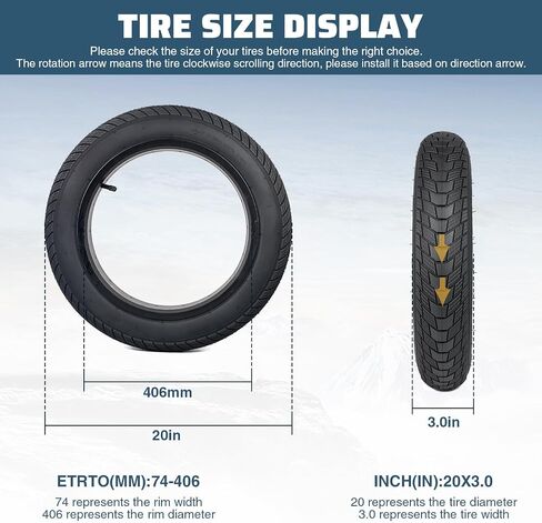 Fat Bike Tire Electric Bike Tire 16/20/24/26 x 3.0 inch Heavy Duty Anti-Slip Foldable Replacement All Terrains Tire with Inner Tube for E-Bike Kids Bike Snow Bike in Saudi Arabia