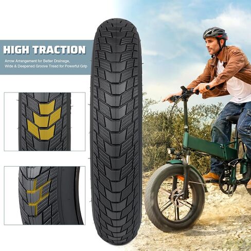 Fat Bike Tire Electric Bike Tire 16/20/24/26 x 3.0 inch Heavy Duty Anti-Slip Foldable Replacement All Terrains Tire with Inner Tube for E-Bike Kids Bike Snow Bike in Saudi Arabia