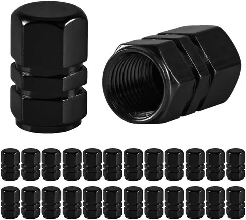 Aluminum Tire Stem Valve Caps Wheel Valve Covers Car Dustproof Tire Cap Cover Accessories, Universal for SUV, Car, Bike and Motorcycle, Hexagon Shape (24PCS Black) in Saudi Arabia