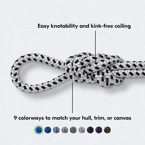 1/2 in x 20 ft Double Braided Dock Line, Navy, 12 in Eye Loop, Heavy-Duty Marine-Grade Docking Rope for Boats, Jet Skis, and Pontoons up to 35 ft in Kuwait