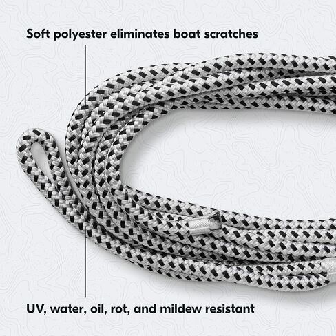 1/2 in x 20 ft Double Braided Dock Line, Navy, 12 in Eye Loop, Heavy-Duty Marine-Grade Docking Rope for Boats, Jet Skis, and Pontoons up to 35 ft in Kuwait