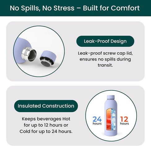 NOBL Stainless Steel Water Bottle,17 oz, 500 ml, Double Wall Vacuum Insulation, Sealed Bottle Keeps Drinks Cold 24 Hrs & Hot 12 Hrs, Leak Proof, Fits Noble Carry-On Cup Holder - Lavender in Saudi Arabia