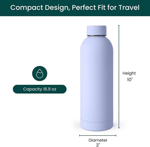 NOBL Stainless Steel Water Bottle,17 oz, 500 ml, Double Wall Vacuum Insulation, Sealed Bottle Keeps Drinks Cold 24 Hrs & Hot 12 Hrs, Leak Proof, Fits Noble Carry-On Cup Holder - Lavender in Saudi Arabia