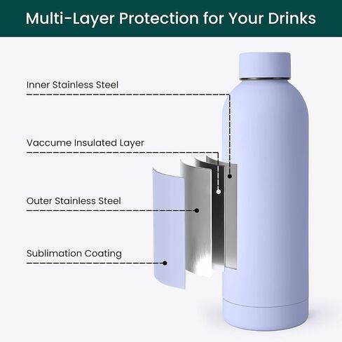 NOBL Stainless Steel Water Bottle,17 oz, 500 ml, Double Wall Vacuum Insulation, Sealed Bottle Keeps Drinks Cold 24 Hrs & Hot 12 Hrs, Leak Proof, Fits Noble Carry-On Cup Holder - Lavender in Saudi Arabia