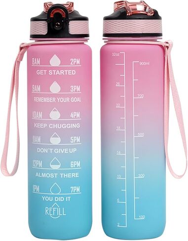 32oz Water Bottles with Straw, 1000ml Motivational Water Bottle with Time Marker, Leakproof & Carrying Strap Tritan Material BPA Free, Drinking Sports Water Bottle for Fitness, Gym and Outdoor Sports in Saudi Arabia