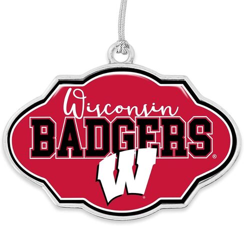 Wisconsin Badgers Frame Design Christmas Ornament with Team Logo Silver Metal Gift Tree Decoration UW in Saudi Arabia