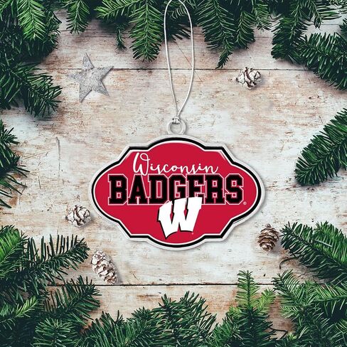 Wisconsin Badgers Frame Design Christmas Ornament with Team Logo Silver Metal Gift Tree Decoration UW in Saudi Arabia