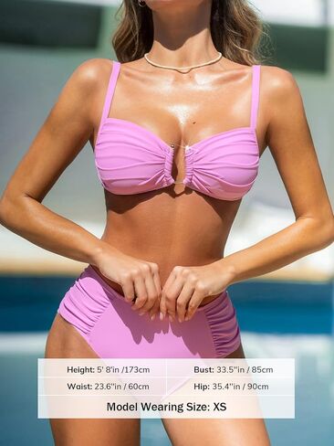 CUPSHE Women's Bikini Set U Wire Supportive Two Piece Swimsuit Ruched Full Coverage Bottom Bathing Suit Adjustable Strap in Saudi Arabia