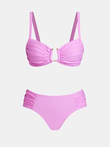 CUPSHE Women's Bikini Set U Wire Supportive Two Piece Swimsuit Ruched Full Coverage Bottom Bathing Suit Adjustable Strap in Saudi Arabia