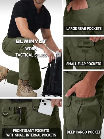 Men's Tactical Pants Water Resistant Stretch Ripstop Cargo Pants Lightweight Outdoor EDC Work Hiking Pants in Saudi Arabia