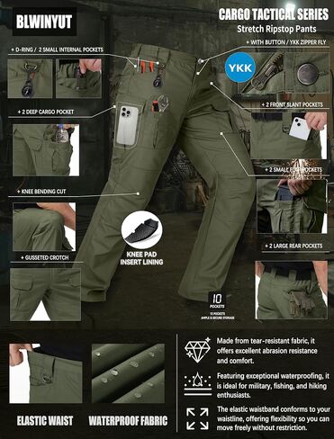 Men's Tactical Pants Water Resistant Stretch Ripstop Cargo Pants Lightweight Outdoor EDC Work Hiking Pants in Saudi Arabia
