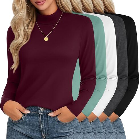 Neer 5 Pack Women's Turtleneck Long Sleeve Tops Basic Thermal Cotton Underwear Base Layer Fall Winter Shirts Multipack in Saudi Arabia