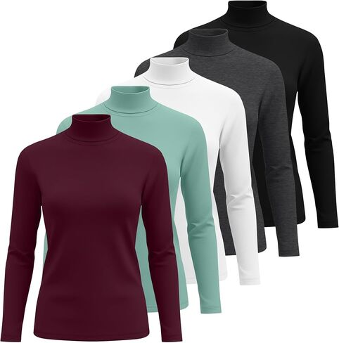 Neer 5 Pack Women's Turtleneck Long Sleeve Tops Basic Thermal Cotton Underwear Base Layer Fall Winter Shirts Multipack in Saudi Arabia