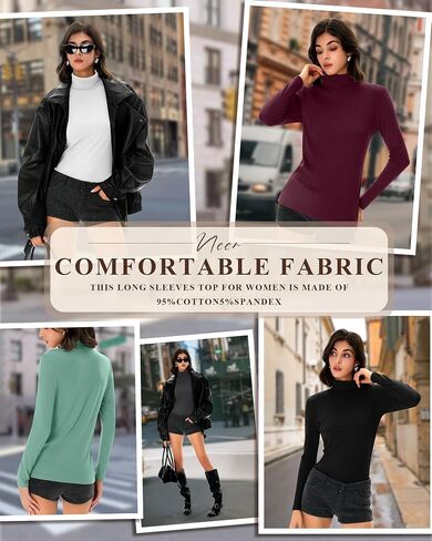 Neer 5 Pack Women's Turtleneck Long Sleeve Tops Basic Thermal Cotton Underwear Base Layer Fall Winter Shirts Multipack in Saudi Arabia