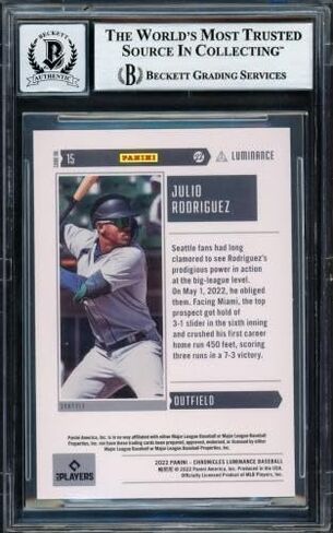 Julio Rodriguez Autographed 2022 Panini Luminance Rookie Card #15 Seattle Mariners Auto Grade Gem Mint 10 Beckett BAS #17040177 - Baseball Slabbed Autographed Rookie Cards in Saudi Arabia