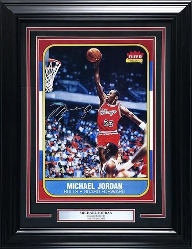 Michael Jordan Autographed Framed 1986 Fleer Rookie Card #57 Blow Up Poster Chicago Bulls UDA Holo #BAM307260 - Basketball Slabbed Autographed Cards in Saudi Arabia