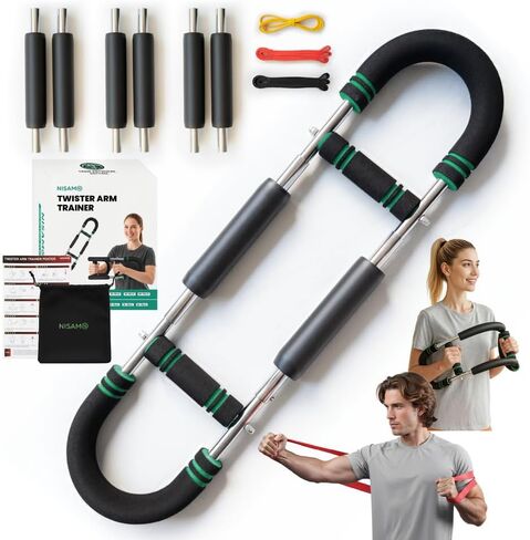 Twister Arm Trainer, for Men & Women, Adjustable with 6 Springs, 3 Resistance Bands for Warming-up & Stretching up The Muscles. Detachable Home Fitness Equipment for Enhancing Body Muscles - Green in Saudi Arabia