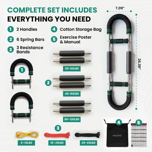 Twister Arm Trainer, for Men & Women, Adjustable with 6 Springs, 3 Resistance Bands for Warming-up & Stretching up The Muscles. Detachable Home Fitness Equipment for Enhancing Body Muscles - Green in Saudi Arabia
