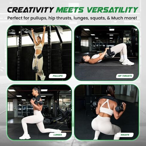 Heavy Duty Hip Thrust Belt for Dumbells, Kettlebells, and Plates - Glute Workout at Home, Gym, and Travel - Dip and Pullup Belt (Chain Included) Comfortable Padding, Double-Stitching in Saudi Arabia