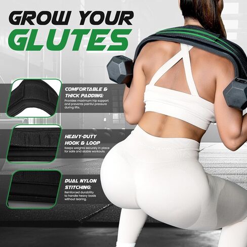 Heavy Duty Hip Thrust Belt for Dumbells, Kettlebells, and Plates - Glute Workout at Home, Gym, and Travel - Dip and Pullup Belt (Chain Included) Comfortable Padding, Double-Stitching in Saudi Arabia