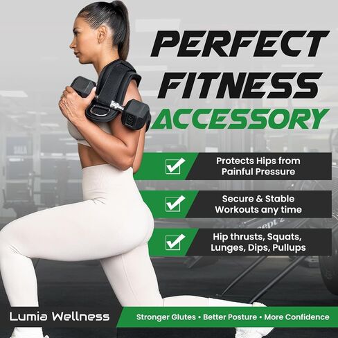 Heavy Duty Hip Thrust Belt for Dumbells, Kettlebells, and Plates - Glute Workout at Home, Gym, and Travel - Dip and Pullup Belt (Chain Included) Comfortable Padding, Double-Stitching in Saudi Arabia
