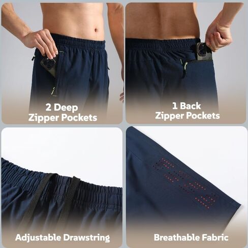 Men's Athletic Shorts with Elastic Waist and Zippered Pockets, Quick Dry Breathable for Workout, Running and Gym in Saudi Arabia