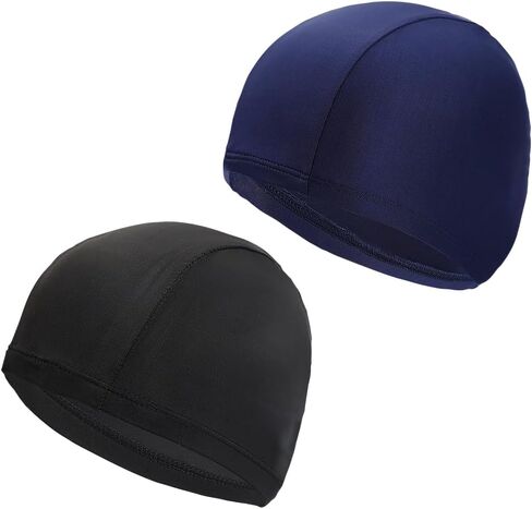 GSHLLO 2 Pcs Comfortable Fabric Swimming Hats Soft Material Swimming Cap Swimming Pool Head Cover Elastic Swim Caps Navy Blue Black in Saudi Arabia