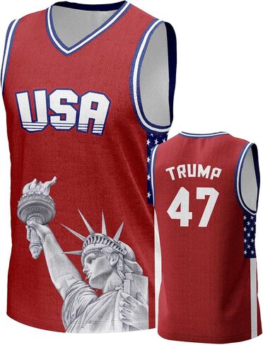 4th of July Men's Basketball Jersey with Statue of Liberty USA Patriotic White Red Blue Basketball Shirt for Independence Day in Saudi Arabia