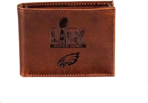 Team Sports America NFL Philadelphia Eagles Superbowl LIX 59 Championship Black Bi-fold Leather Wallet | Officially Licensed Stamped Logo | Money and Card Organizer in Saudi Arabia