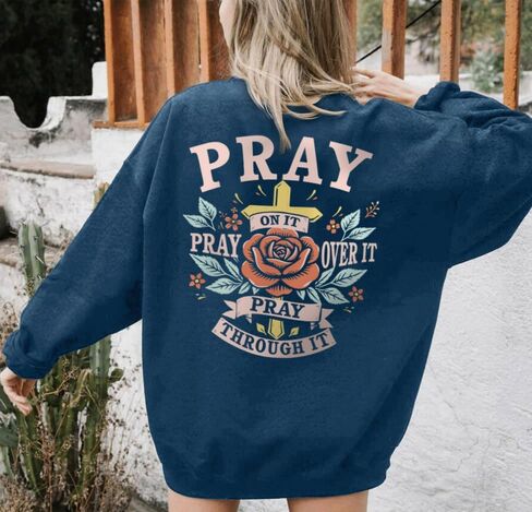Oversized Christian Sweatshirt for Women Cross Pray Floral Graphic Religious Crewneck Long Sleeve Tee Retro Pullover Top in Saudi Arabia