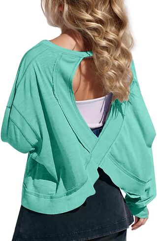 Teen Girls Cute Shirts Youth Lightweight Preppy Yoga Workout Blouses Fall Trendy Oversized Crop Crewneck Running Tops in Kuwait