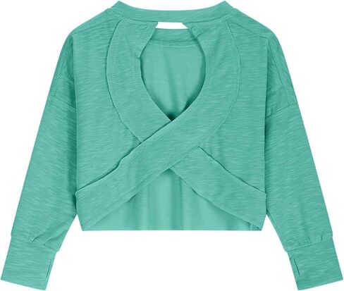 Teen Girls Cute Shirts Youth Lightweight Preppy Yoga Workout Blouses Fall Trendy Oversized Crop Crewneck Running Tops in Kuwait