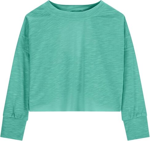 Teen Girls Cute Shirts Youth Lightweight Preppy Yoga Workout Blouses Fall Trendy Oversized Crop Crewneck Running Tops in Kuwait