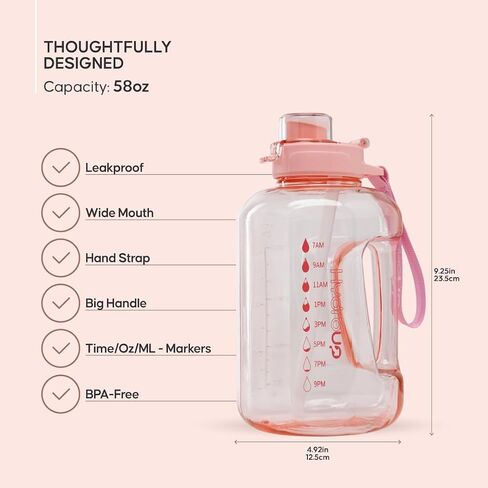 Sport Jug 58oz – Large Clear Plastic Water Jug with 2-in-1 Straw & Chug Lid, Motivational Time Markers, BPA-Free, Leakproof in Saudi Arabia