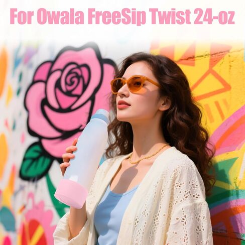 Mity rain 2PCS Silicone Boot for Owala FreeSip Twist Water Bottle, Anti-Slip, Noise-Reducing,Prevents Scratches(24 oz light pink) in Saudi Arabia