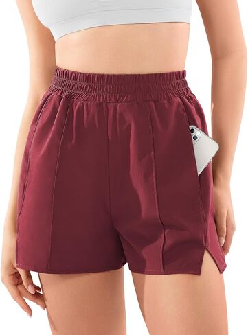 Pearlire Running Shorts for Women Pockets Quick Dry Mid Rise Elastic Athletic Workout Gym Shorts in Saudi Arabia