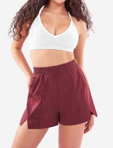Pearlire Running Shorts for Women Pockets Quick Dry Mid Rise Elastic Athletic Workout Gym Shorts in Saudi Arabia