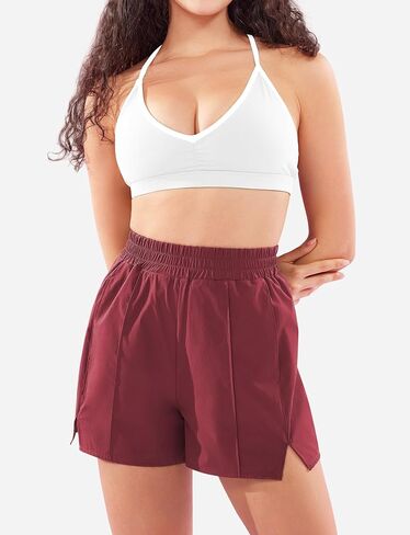 Pearlire Running Shorts for Women Pockets Quick Dry Mid Rise Elastic Athletic Workout Gym Shorts in Saudi Arabia