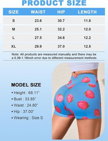 Women's High Waisted Peach Print Yoga Shorts Stretchy Fitness Shorts for Yoga, Gym(Blue S) in Saudi Arabia