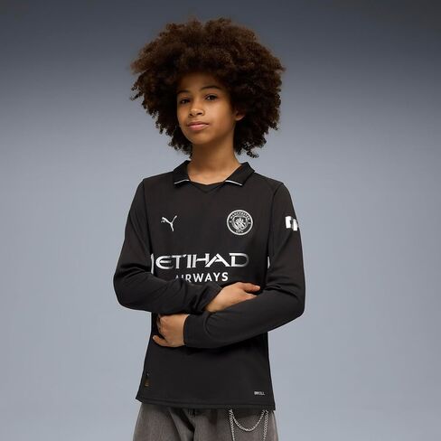 Manchester City FC Kids 2025/26 Long-Sleeve Away Soccer Jersey - Black in Saudi Arabia