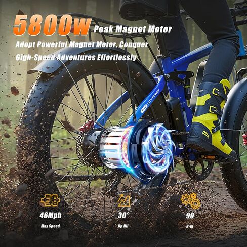 Electric Bike Adults​​ 24in Fat Tire Mountain ​​Electric Bike 5800W​​ Peak 46MPH 75Miles​​​ 52V 32Ah Removable Battery 7-Speed ​​Commuter E-Bikes All-Terrain Step-Thru EBike Long Range in Saudi Arabia
