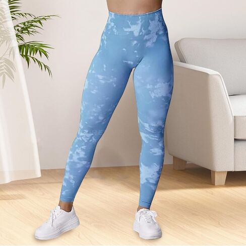 Women's High Waist Cloud Tie Dye Yoga Pants Stretchy Leggings for Fitness and Casual Wear in Saudi Arabia