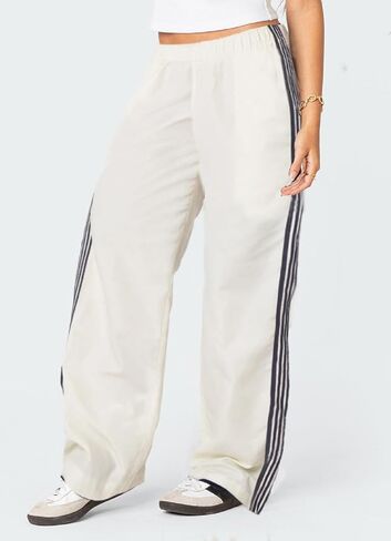 FOMOYUU Women Side Striped Athletic Pants Wide Leg Elastic Waist Baggy Jogger Sweatpants Straight Leg Track Pants Streetwear in Saudi Arabia